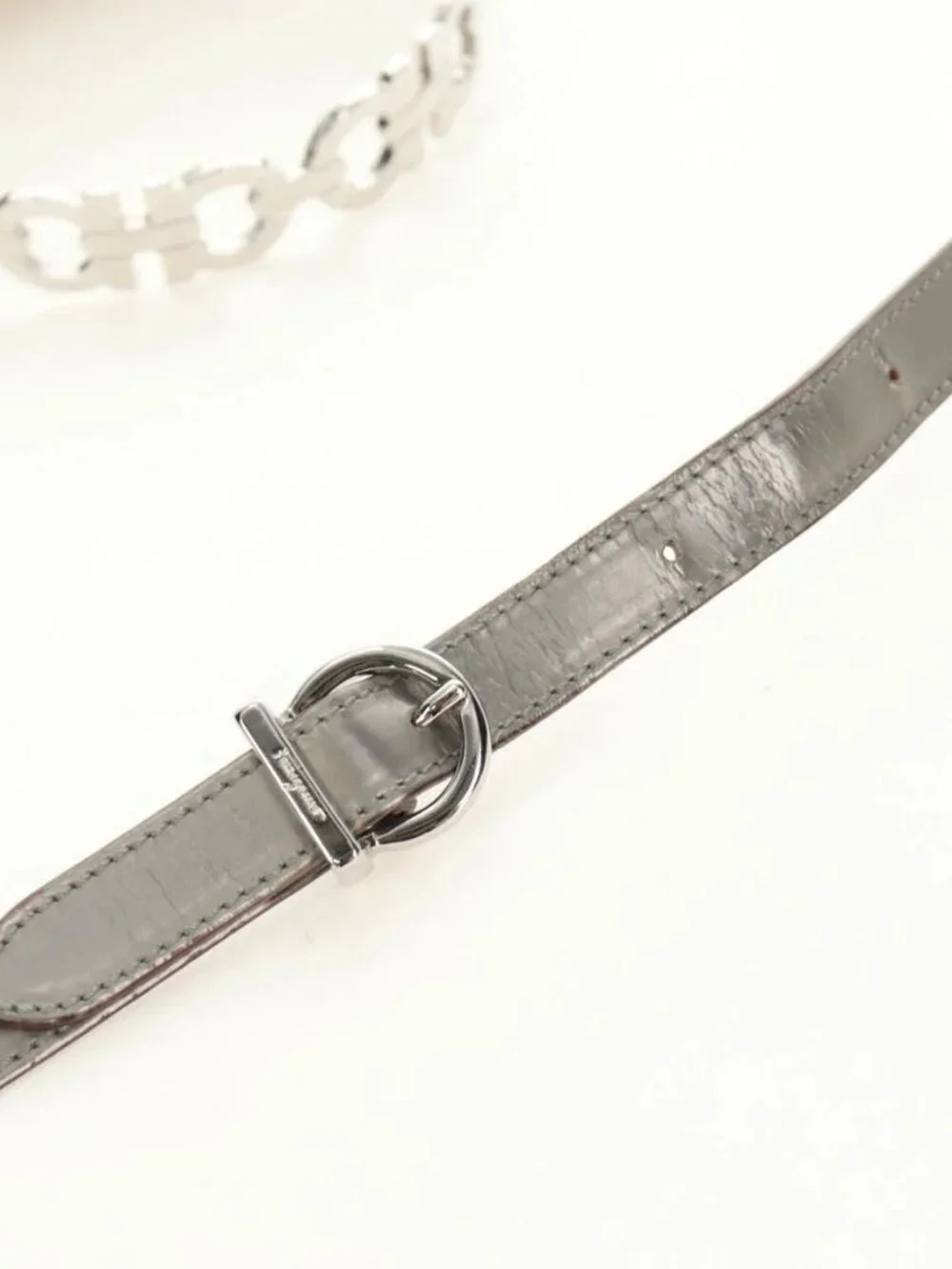 Salvatore Ferragamo Gancini Hand Bag Patent leather 2way Silver Auth 184795V